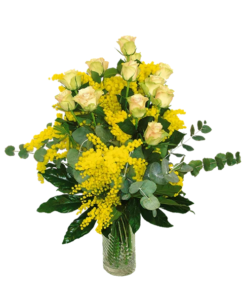 Mazzo rose e mimosa
